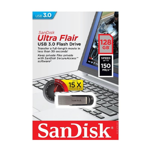 فلش سن دیسک Ultra Flair USB 3.0 ظرفیت 128 گیگابایت SDCZ73-G46